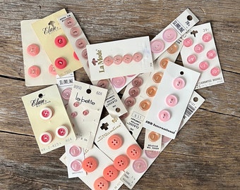 Lot of 17 Vintage Button Cards, Sets of Assorted Pink Buttons for Clothing and Crafts #2800