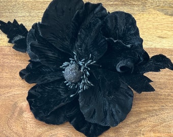 Années 20, velours, fleur de pavot, fleur, coton noir, #5985
