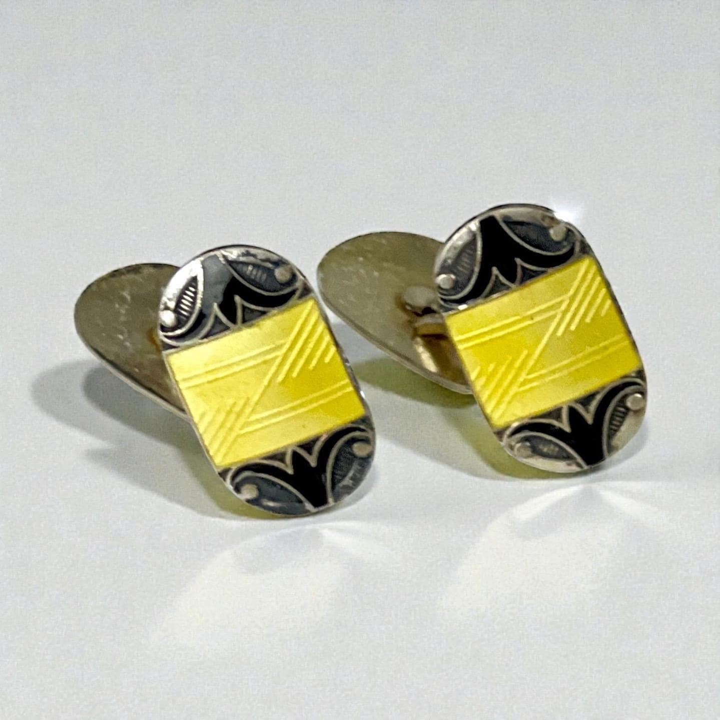 Boutons De Manchette En émail Art Déco 14k Or Signés GHISO - Occasion élégante