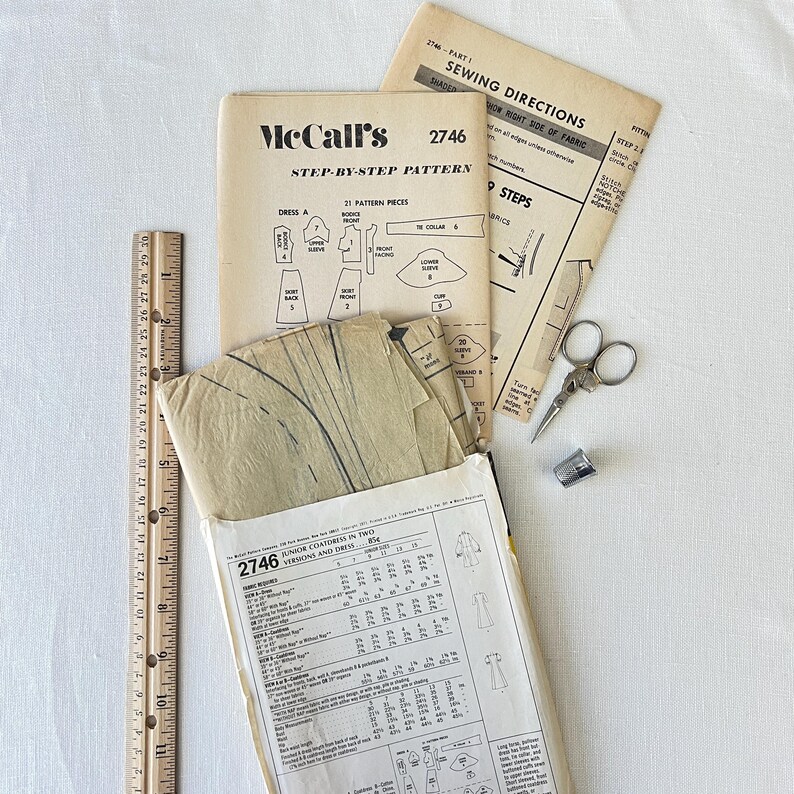 1970s Mccall's 2746 Uncut Sewing Pattern: Coatdress Bust 37