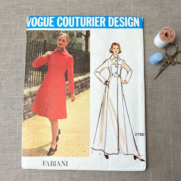 1970s Uncut Vogue Couturier Design Pattern 2780 Fabiani Coat Pattern Size 10
