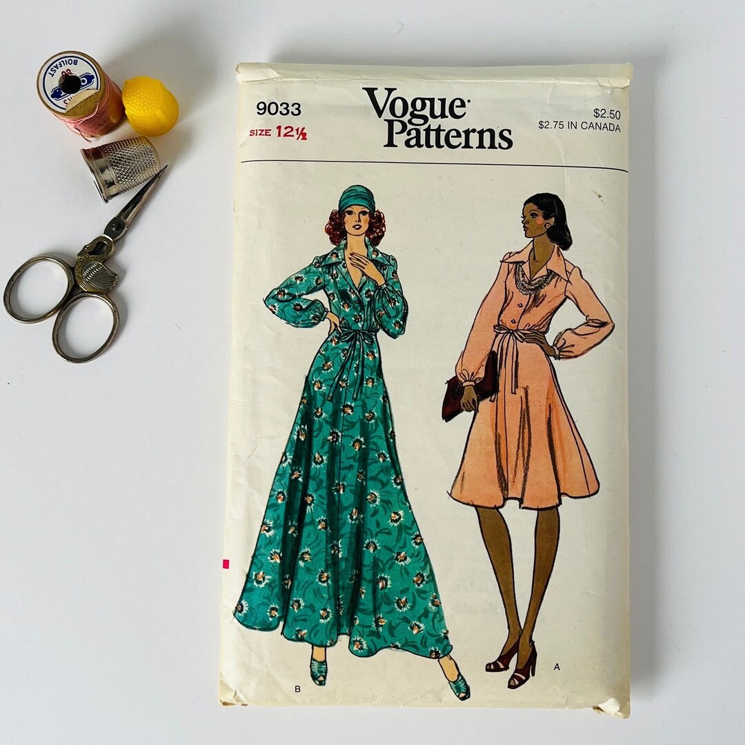 1970s Uncut Vogue Pattern 9033 Maxi Dress, Shirt Dress in Size 12 1/2 ...