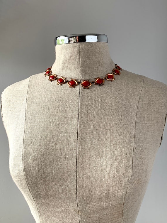 1950s Copper Necklace with Red Enamel, Signed Mat… - image 7