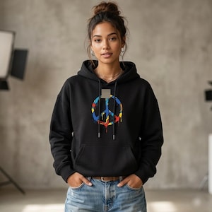 Sudadera con capucha con el símbolo de la paz, jersey con estampado de grafiti estilo "goteo", sudadera con capucha de felpa gruesa estilo streetwear, sudadera con estética hippie retro, regalo para artistas.