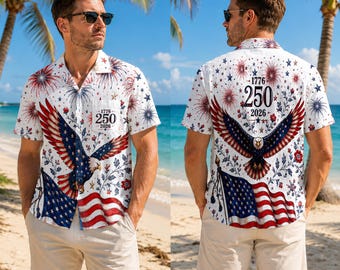 250 Years Of Freedom Hawaiian Shirt, Matching Aloha Shirt, 1776-2026 Patriotic America Button Up Vintage Shirt, United States 250 Years