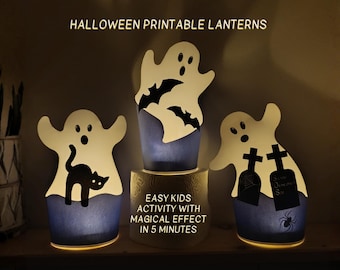 Utskrivbara Halloween-spöklyktor – DIY – 5-minuters pyssel (PDF) – Enkel barnaktivitet med magisk effekt