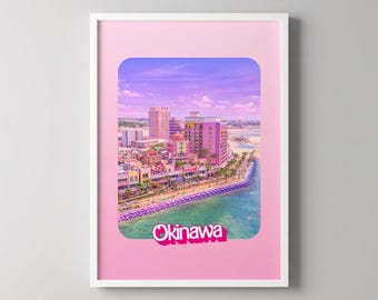 Lámina de la ciudad de Okinawa, arte mural rosa retro glamuroso, lámina de la ciudad rosa - Póster, marco o acrílico