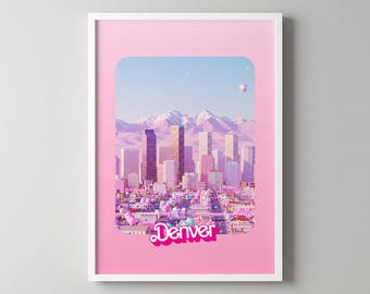 Impresión de la ciudad de Denver: Glamour retro rosa - Arte mural moderno - Póster, marco o acrílico