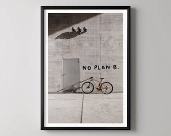 Cuadro decorativo "Sin plan B", diseño de capas con notas manuscritas, fondo de bicicleta, decoración única para el hogar, decoración de pared inspiradora, arte moderno.