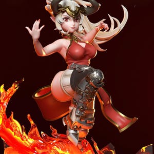 Inferno Horned Sorceress – Flame Dance STL Statue Aliza