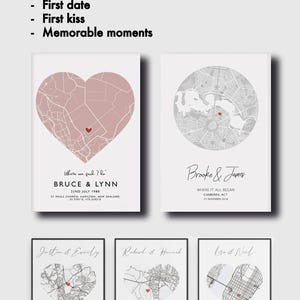 Carte personnalisée de notre lieu de rencontre : impression personnalisée de l&#39;emplacement d&#39;un couple, cadeau romantique pour lui/elle
