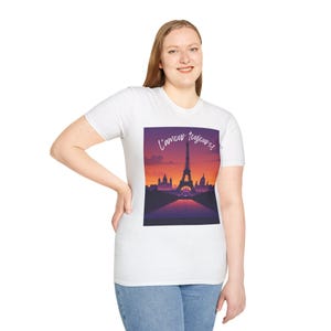 Paris Unisex Softstyle T-Shirt, Eiffel Tower Tee, France Travel Shirt, French Language Top, Parisian Graphic Tee