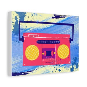 Retro Boombox Canvas Art Print, Colorful Wall Decor, Music Lovers Gift, Funky Home Decoration, 80s Vintage Vibe