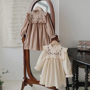 Embroidered Flower Girls&#39; Dresses Infant Toddler Kids Girls Flower Long Sleeve Dresses Clothing Girls&#39; floral dress fall red roses dress