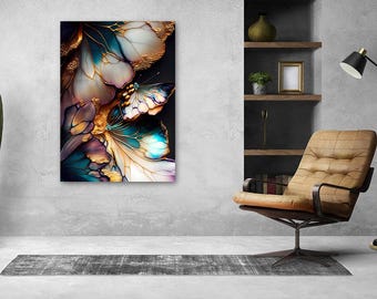 Elegant Abstract Butterfly Tempered Glass Wall Art: Modern Floral Home Decor