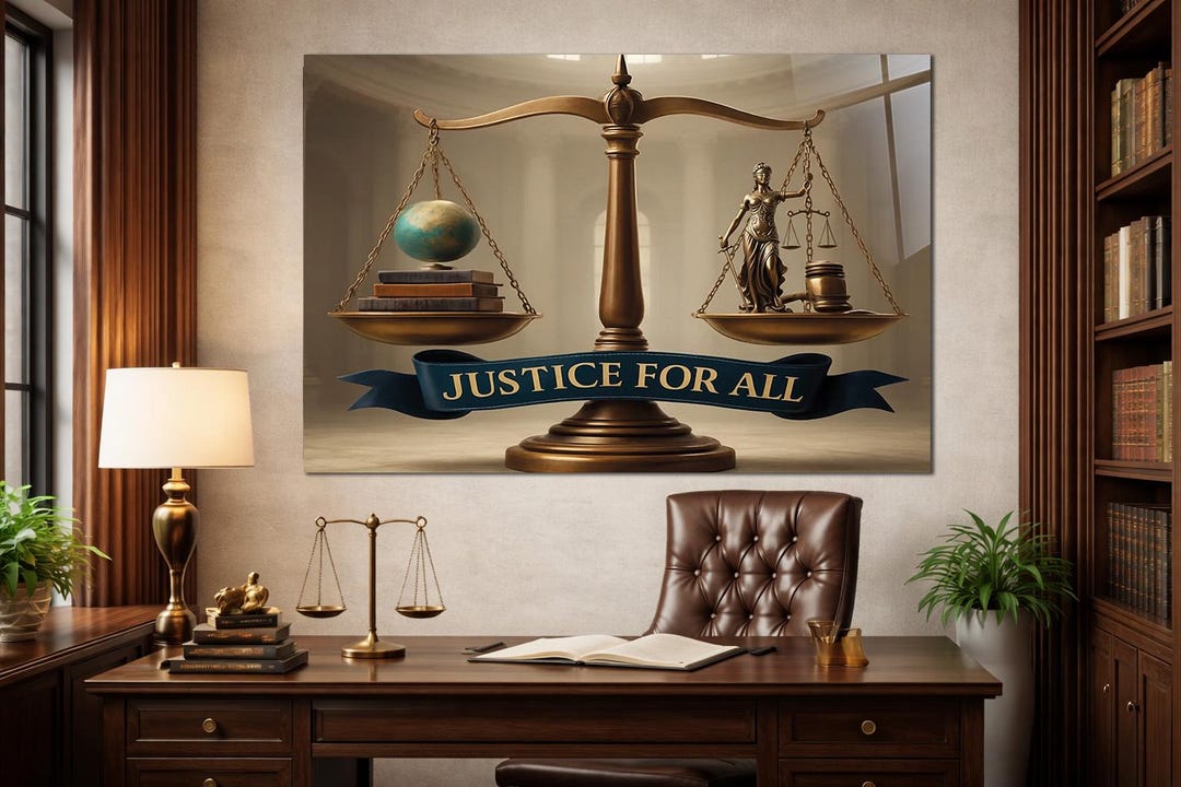 Justice for All Tempered Glass Wall Art – Lady Justice Balance Scale ...