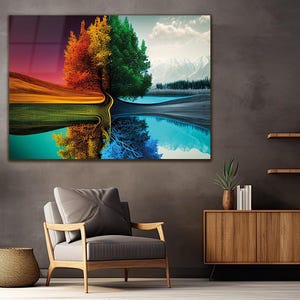 Four Seasons Tree of Life – Tempered Glass Wall Art – Abstract All-in-One Seasonal Decor – Gift for Home or Office