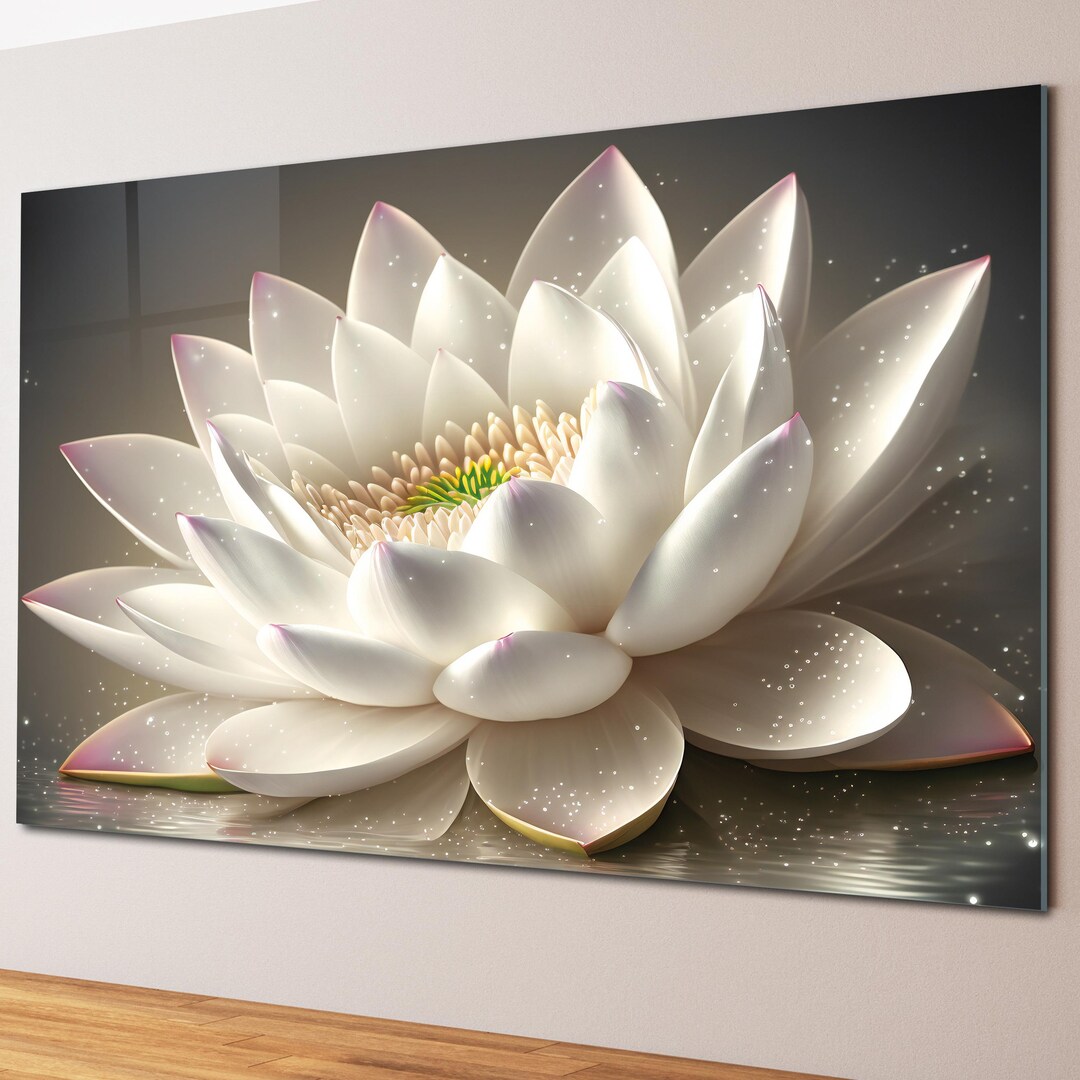 White Lotus Flower Tempered Glass Wall Art – Minimalist Zen Decor - Etsy