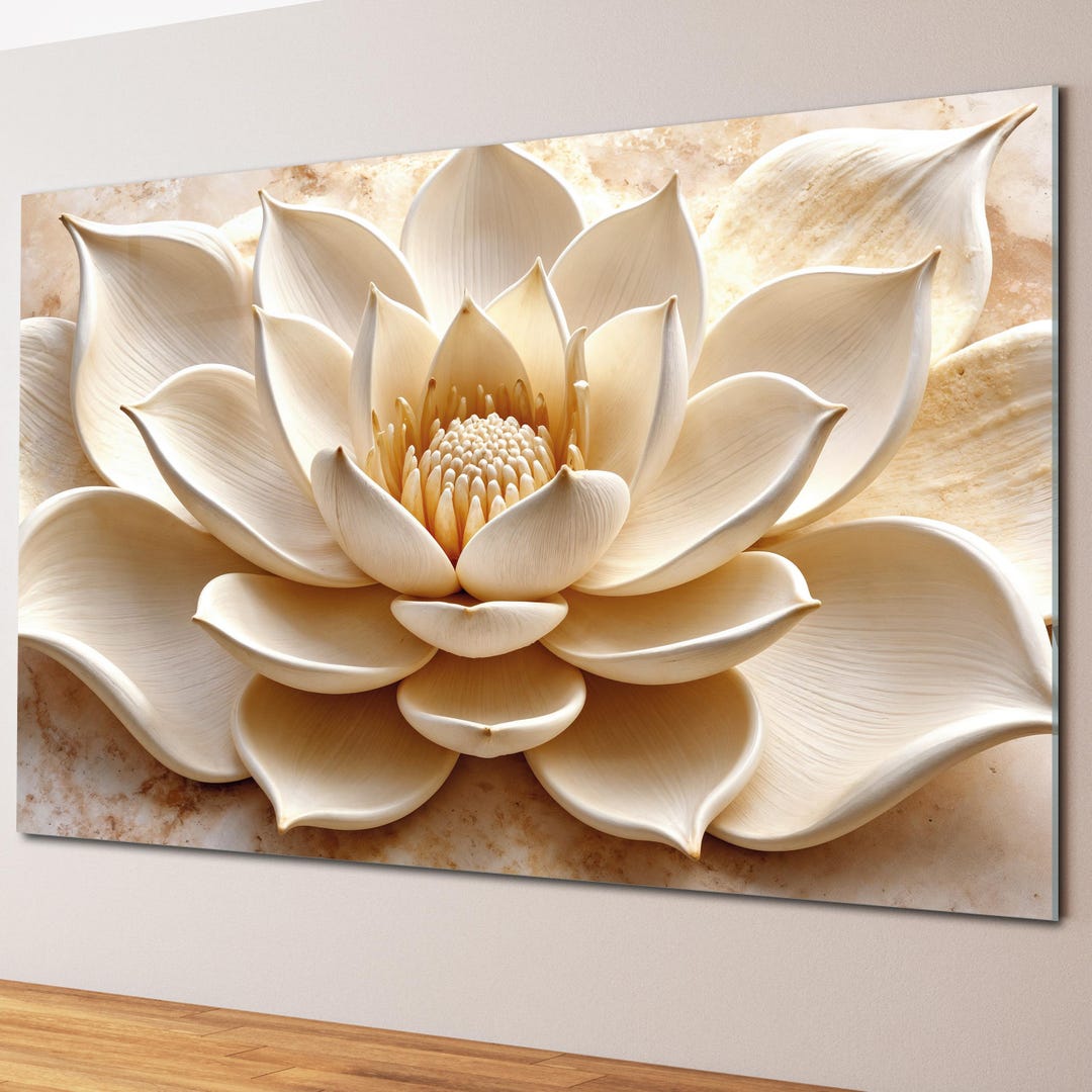 Cream Lotus Tempered Glass Wall Art – Modern Zen Decor - Etsy