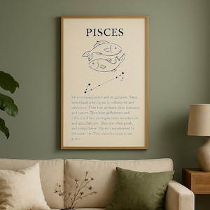 Pisces Zodiac Art Print: Minimalist Astrology Poster (PDF & PNG Digital Download, 5x7 inches)