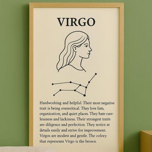 Virgo Zodiac Sign-Derscription Printable, Digital Virgo Wall Art Poster, Horoscope Instant Download, Astrology Gift,Minimal Virgo Card Decor