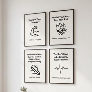 Fitness Motivation Cards 4 Pack Digital Download Wellness Gym Decor Minimalist Workout Gift