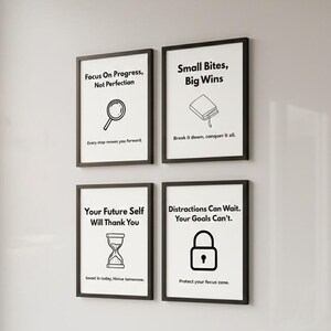 Tarjetas de motivación para el estudio (4 unidades, descarga digital, enfoque, progreso, regalo para estudiantes, decoración minimalista)