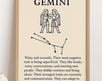 Gemini Zodiac Print – Minimalist Astrology Wall Art (Digital Download)