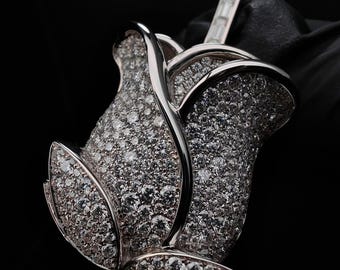 Iced Out Rose Pendant in Lab Grown Diamonds, 925 Silver Flower Pendant, Custom Moissanite Option Available