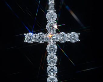 Certified Lab Grown Diamond Cross Pendant,  13cttw D-F Color VVS Diamonds,  Available in 925 Silver / Solid 10K Gold, Cross Necklace for Men