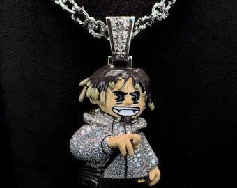 3 Inch 3D Cartoon Character Pendant, Lab Grown Diamond Iced Out Pendant with Enamel Detail, 925 Silver Hip Hop Jewelry