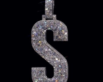 Lab Grown Diamond Initial Pendant, Mosaic Setting, 925 Sterling Silver, 1.75" Custom Letter Pendant A–Z