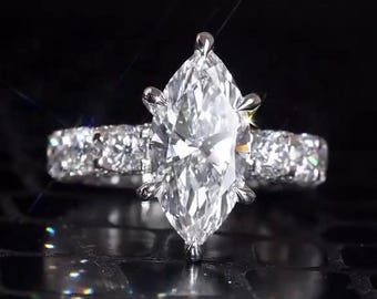 Marquise Cut Lab Grown Diamond Ring | 5 CT D/E VS+ | 18K White Gold Bridal Ring
