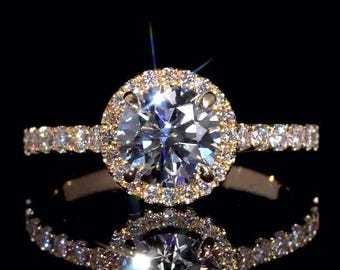 1CT Round Cut Lab Grown Diamond Halo Engagement Ring | VVS D/E/F | Ethical Bridal Ring in Gold or Silver
