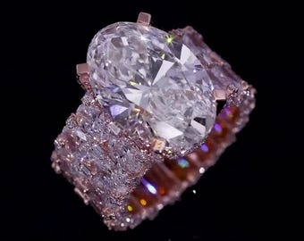 8.5 CT Oval Lab Grown Diamond Ring | Micro Pave Band | E-F Color VS+ | Luxury Statement Engagement Ring