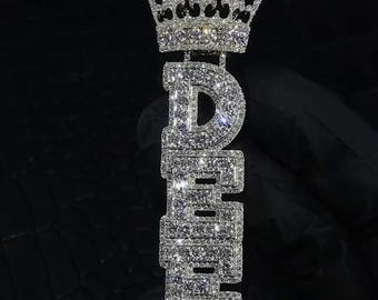Custom Vertical Letter Pendant | Rhodium Plated 925 Silver | VS+ Lab Grown Diamond Iced Out Pendant | Personalized Hip Hop Jewelry