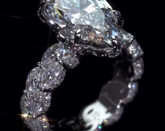4 CT Marquise Cut Lab Grown Diamond Engagement Ring | D/E VS+ Diamonds | 18K White Gold Bridal Ring