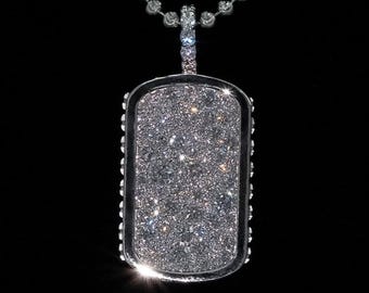 Mosaic Dog Tag Pendant, Iced Out Custom Pendant, Lab Grown Diamond Hip Hop Jewelry, Raised Letter Back, Statement Piece