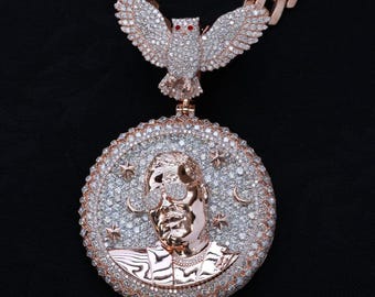 2.5inch Iced Out Lab Grown Diamond Pendant with 3D Face Work, Custom Hip Hop Jewelry, VS+ Diamonds, Statement Piece