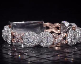 12mm Two-Tone Lab-Grown Diamond Round Cluster X-Link Bracelet