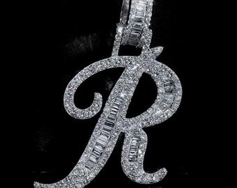 Lab Grown Diamond Initial Pendant, 925 Sterling Silver, 1.5" Custom Letter Pendant A–Z