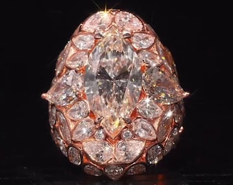 10CT Marquise Lab Grown Diamond Statement Ring, VVS-VS G Color, Pear Cluster Iced Out Ring, Rose Gold 925 Silver Hip Hop Ring