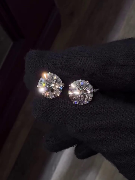 Luxury IGI Certified Lab Diamond Stud Earrings | 8cttw E VVS2 Lab Diamonds | Martini Setting | Solid 925 Silver Earrings