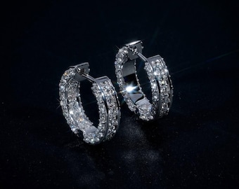 Lab Grown Diamond Hoop Earrings | VVS–VS F Color | 925 Sterling Silver | Inside Out Diamond Hoops | Men Women Earrings