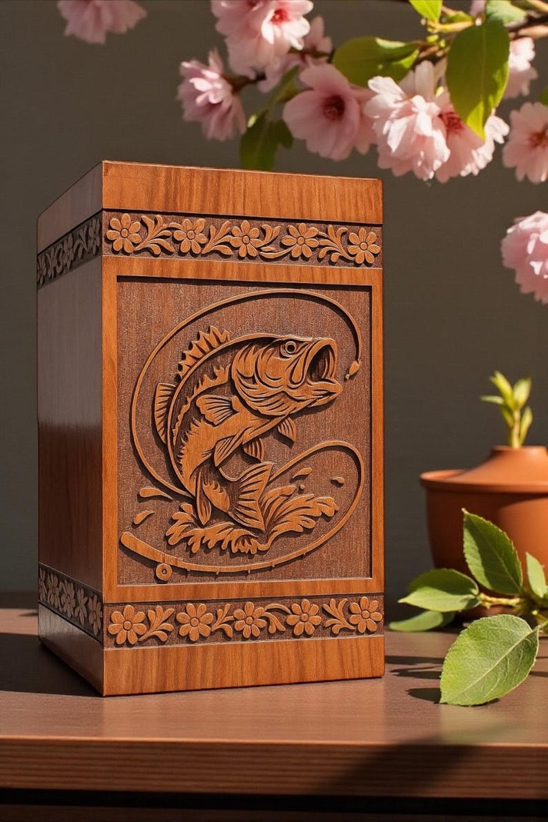 Engraved Wood Cremation Urn Box | Fisherman Memorial Keepsake - Etsy