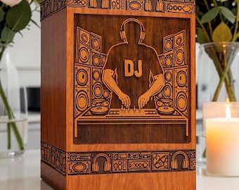 Wooden DJ Urn Box – Engraved Music Lover Memorial Keepsake