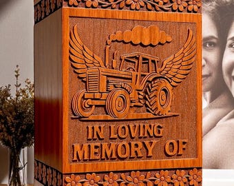Urna funeraria de madera con forma de tractor, hecha a mano: Monumento conmemorativo Winged Farm