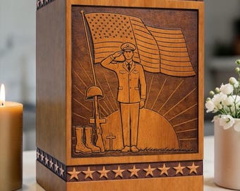 Caja de madera para urna militar, recuerdo conmemorativo para soldados con la bandera estadounidense, caja de madera en homenaje a veteranos.