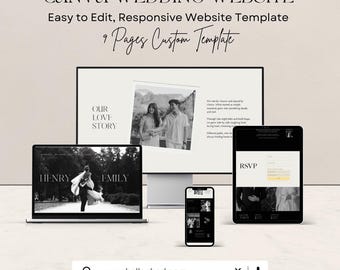 Canva Wedding Website Template Elegant Black & White | RSVP Site, Save the date (Digital Download)