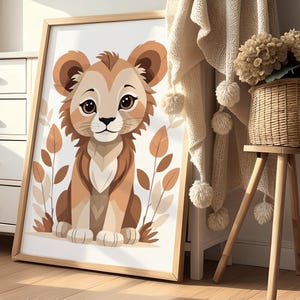Boho Baby Lion Nursery Print – Safari Animal Wall Art for Kids Room – Digital Download – Neutral Baby Room Poster – Jungle Nursery Decor